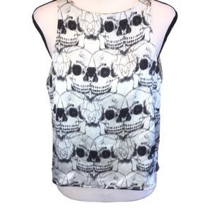 Chandelier Skull Print Tank Top Low Cut Open Back Skull Print All Over Size Med